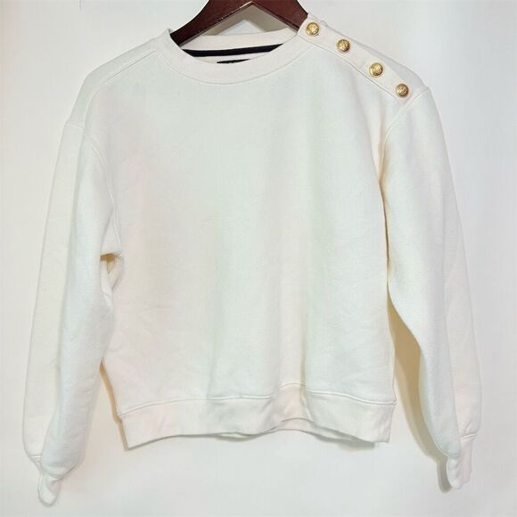 J. Crew Women's 2XS White Sweatshirt with Buttons - Picture 1 of 10